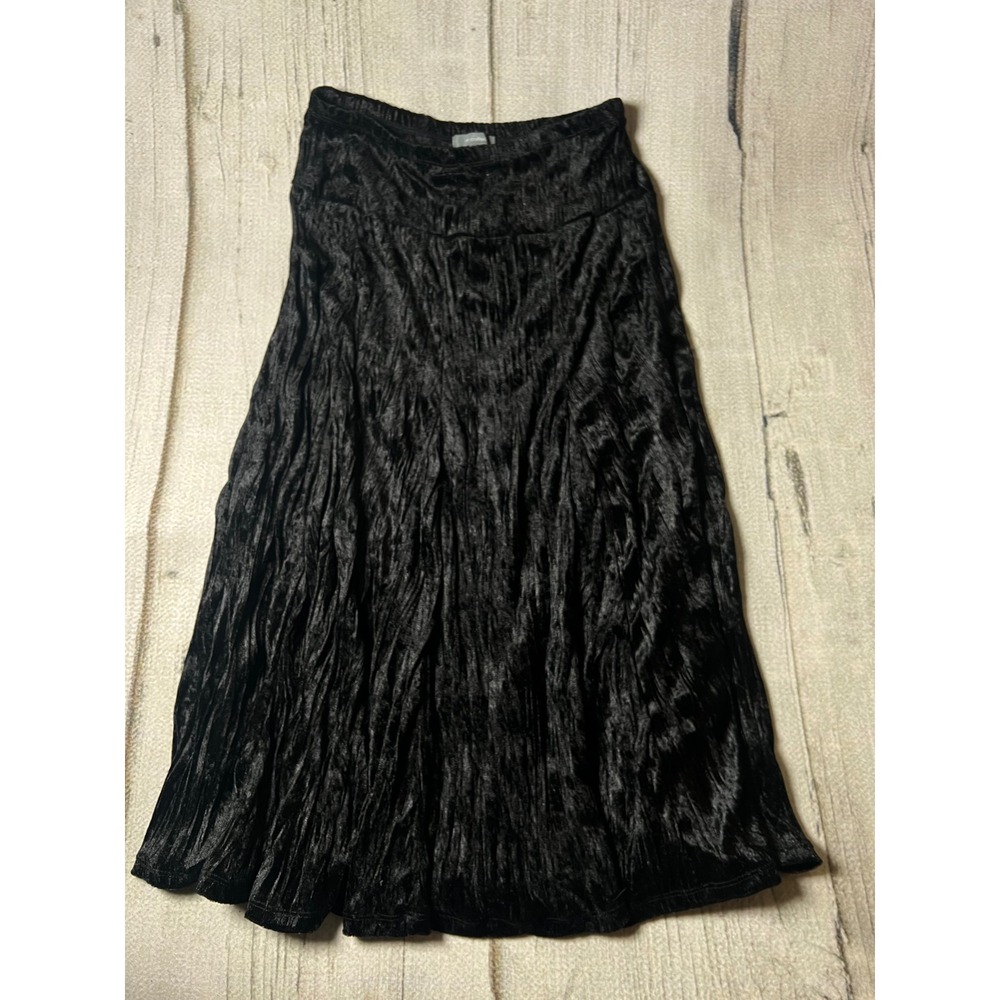 NY Collection Skirt Womens Medium Black Crinkle‎ Velvet Midi Goth Minimalist